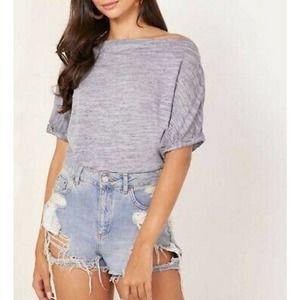 We the Free Cowl Neck Heather Knit Top Half Sleeves Blue/Gray Size Large